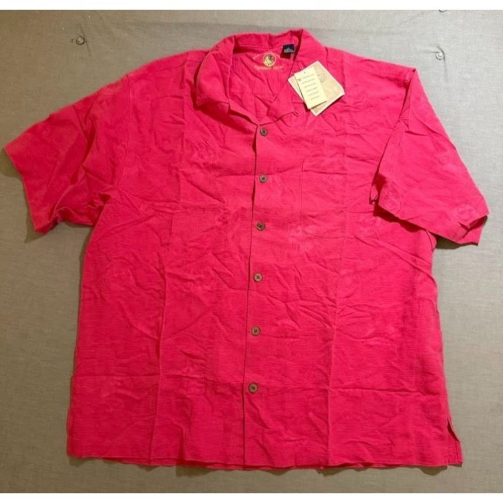 M&M's Made In The Shade Shirt Adult L Red Silk Button Up Short Sleeve Camp. - Picture 2 of 9